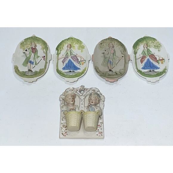 VTG Made In Occupied Japan Victorian Couples Bisque Wall Plaques Hangings Lot 5 - Picture 1 of 15